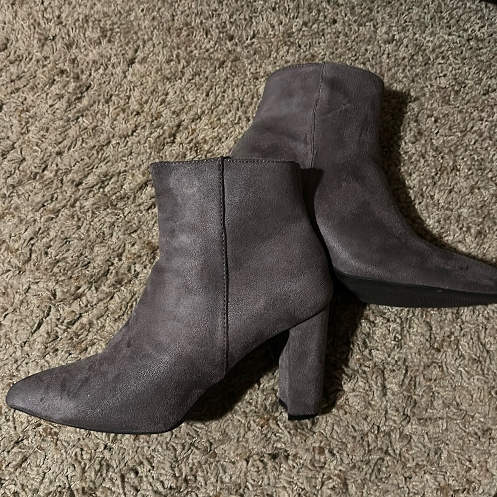 Gray faux suede ankle boots